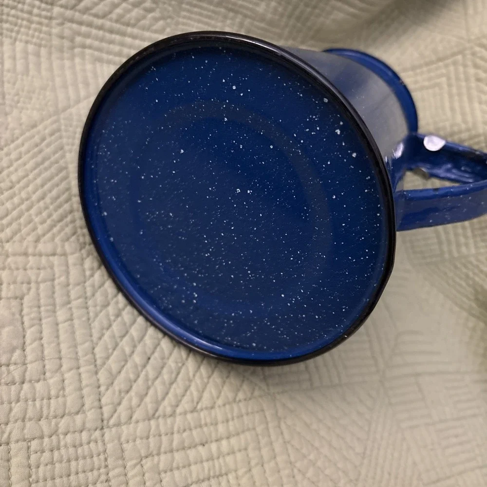 Vintage Enamel Ware Blue White Speckled Camping/Cowboy Coffee Pot Kettle 8
